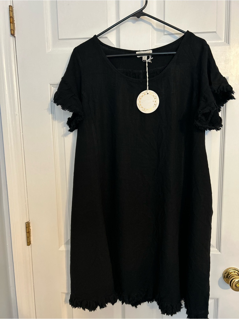 Umgee Black Fringe Short Sleeve Swing Dress